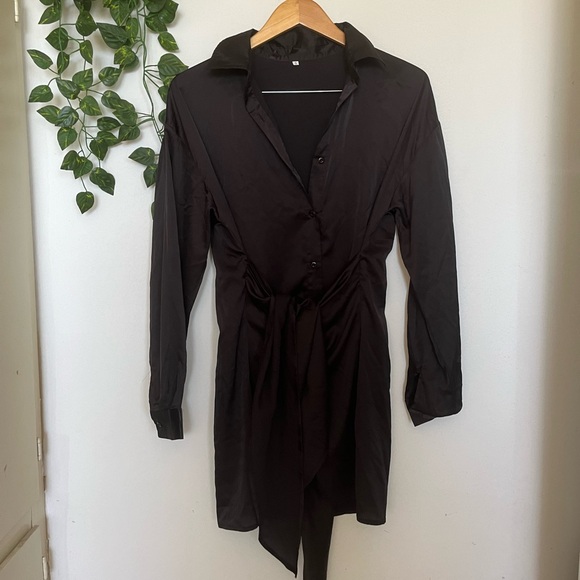 Black Button Down Tie Front Dress - Picture 3 of 4
